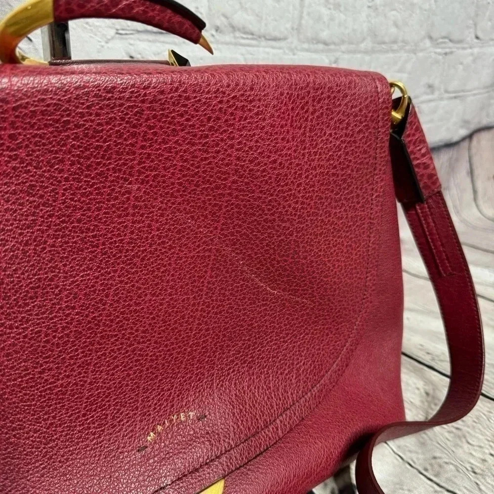MAIYET Maroon Leather Messenger Bag w/ Gold Hardware Detachable Crossbody Purse - Picture 2 of 14